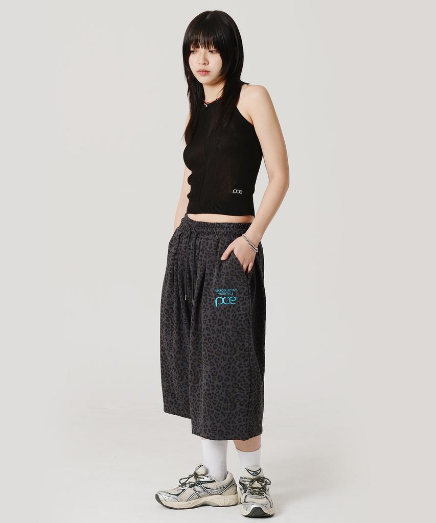 PEACE MAKER Pce Side Double Pleated Wide Bermuda Sweat Shorts (Leopard Print)