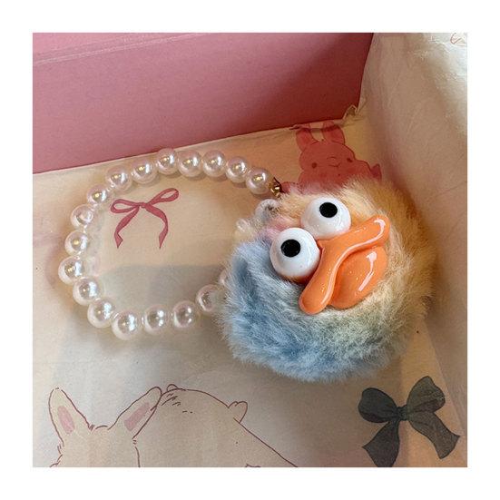 Yousheng Large Mouth Cartoon Plush Doll Keychain with Faux Pearls Lanyard Bag Hanging Decoration Macaron Color Key Holder Key Ornament