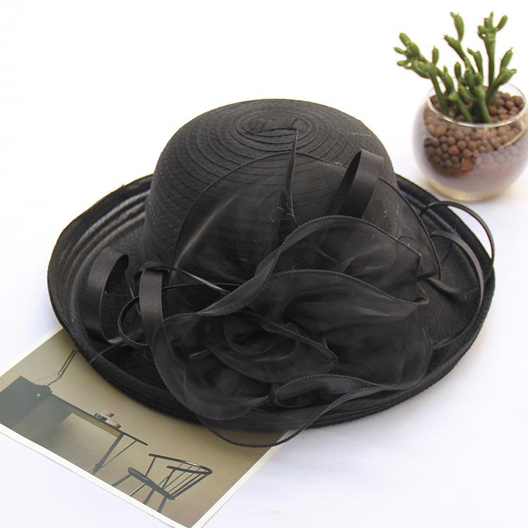 Солнцезащитная шляпа от солнца Органза Цветок Сетка Солнцезащитная шляпа Весна и Лето Складная Женская Шляпка-котелок с гофрированной тульей