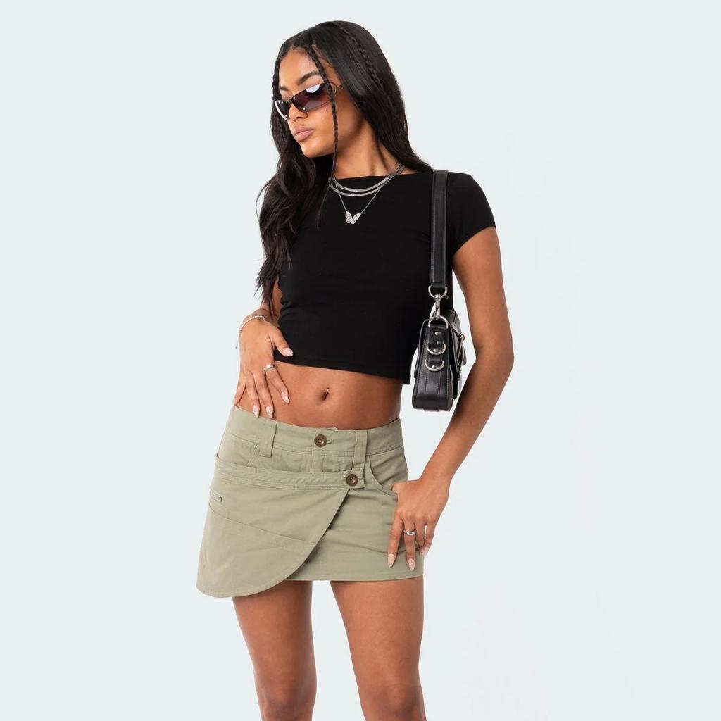 Женская футболка с круглым вырезом и открытой спиной, однотонный укороченный топ с короткими рукавами, летняя милая детская футболка Y2K, облегающая туника, модная майка