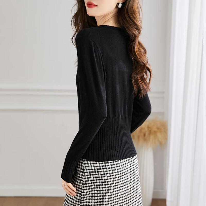 Srcr Women's V-Neck Short Fine Wool Sweater for Petites