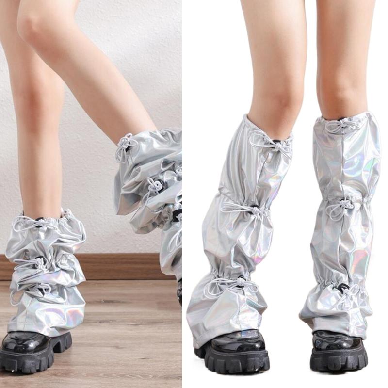 Japanese Women Sweet Girl Leg Warmer Long Socks Harajuku Punk Drawstring Holographic Leg Cover with Adjustable Length