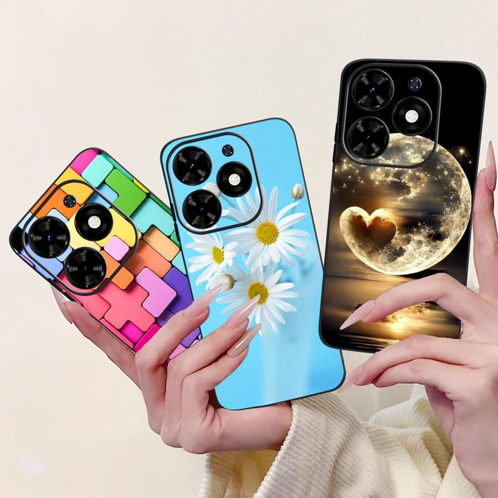 Для Tecno Spark Go 2024 BG6 Задняя крышка Для Tecno Spark Go 2024 Чехол Модный Роскошный Цветы Милый Мультяшный Кот Ударопрочный Силиконовый
