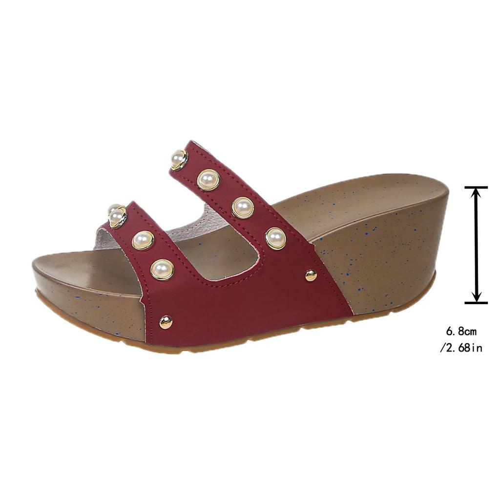 Women's Platform Open Toe Wedge Sandals, Thick Sole Peep-Toe Studded Hollow Out Design, Summer