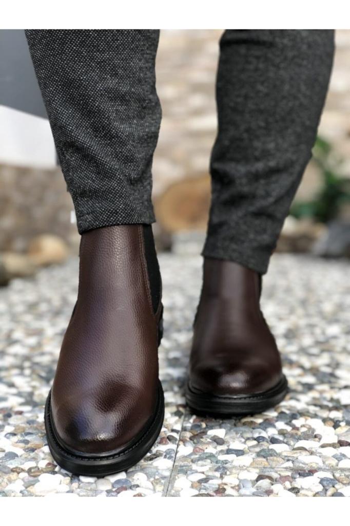 Men's Fashion Faux Leather Flat Heeled Booties Muzan Chelsea Boots Shoes