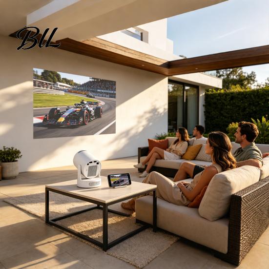 Мини-проектор для помещений и улицы с базой-колонкой, портативный светодиодный проектор с поддержкой 4K, 200 ANSI, 4k, совместимый с Bluetooth 5.4 и WiFi 6, 210 градусов