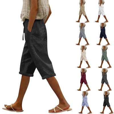 Женские модные повседневные свободные однотонные брюки спереди и сзади с карманами 7/10 Брюки