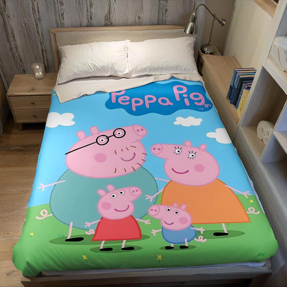 P-Peppa-S P-Pig Family Flannel Blanket Warm Soft Halloween Christmas Couch Warm Cozy Decorative Decor Gift for All Season