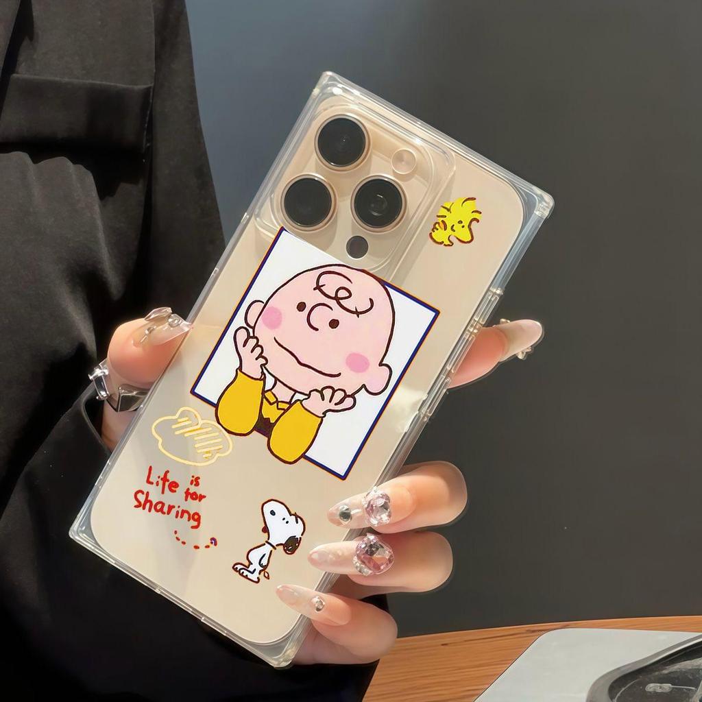 Clear Square Back Tube Case Protection For iPhone 13 12 14 Pro Max 11 16 ProMax 15 Plus Anti-Oxygen,Snoopy from Comics Pattern Casing
