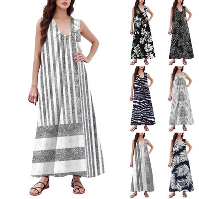 Женская Мода Повседневная А-силуэта Ретро Принтованная С Эффектом Мятого Полотна Свободная Длинная Юбка С Карманами