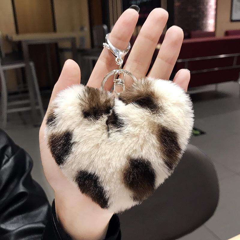Leopard love plush fur ball car pendant student bags New gifts K2403 Bag Charm