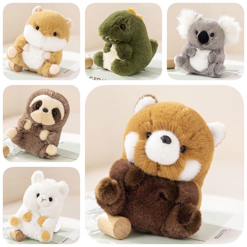 Adorable Animal Plush Toys Panda, Koala, Sloth, Hamster, Alpaca, Dinosaur, Short Plush Fabric, Pp Cotton Filling, Room Decor, Kids Gift