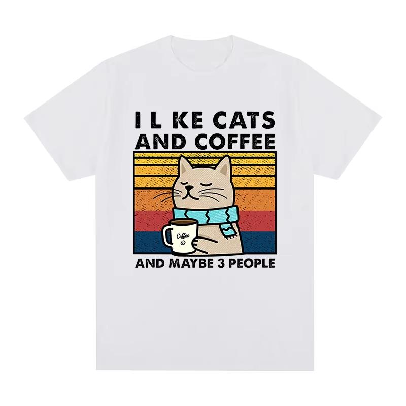 I Like Cats And Coffee Vintage Tshirt Clothes Hip Hop Casual Streetwear Cotton Unisex T Shirt New Tee Tshirt Unisexs Tops Unisex