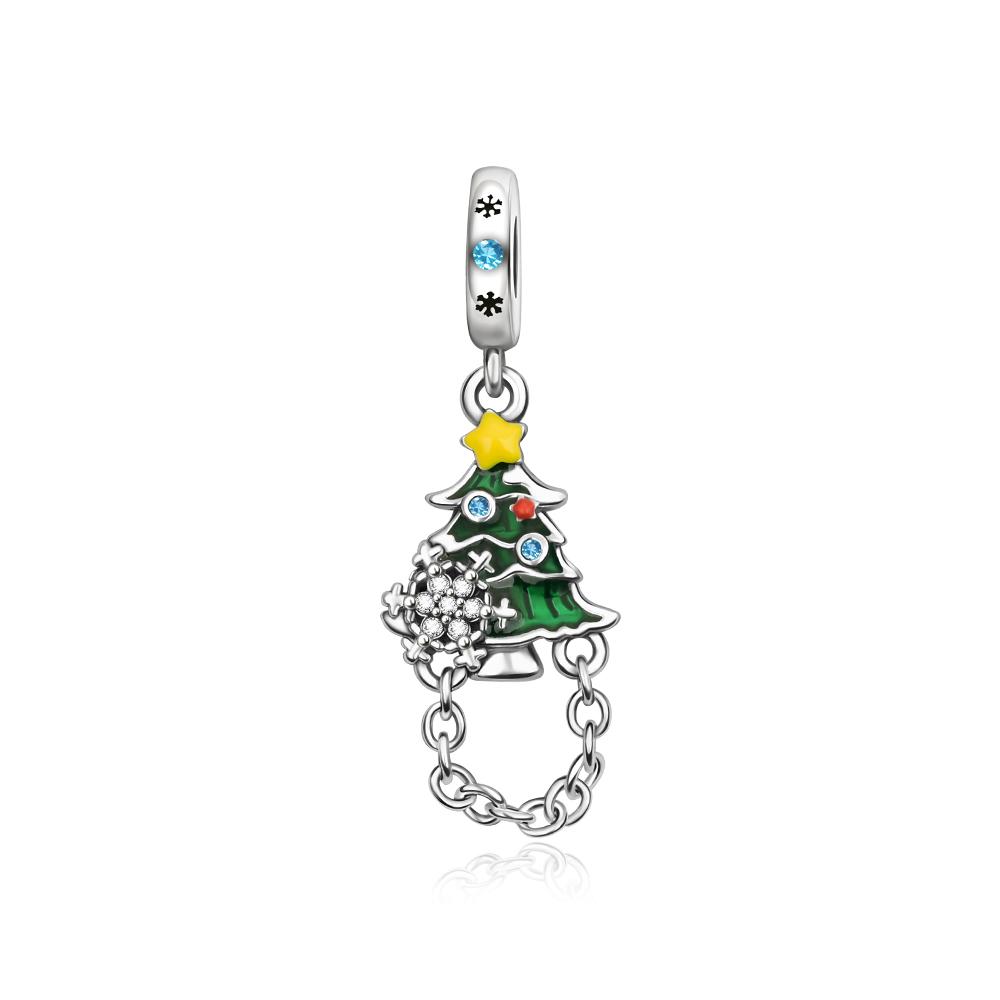 Christmas Charms 925 Silver Santa Claus Snowman Bell Moose Sled Pendant Metal Beads Cute Necklaces DIY Jewelry Gif