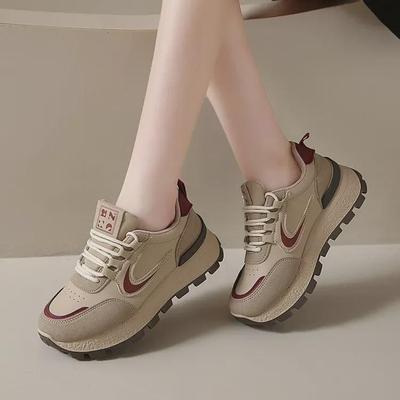 Женские кроссовки для бега Retro Maillard 2025 года, большой размер — в студенческом стиле, толстая подошва, шнуровка, весна