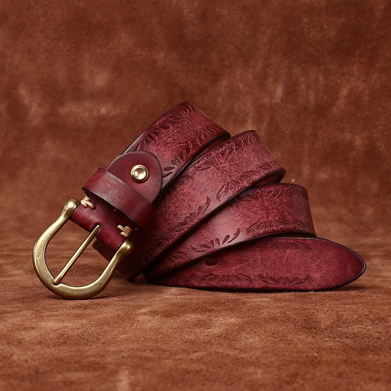 Thickened Extra Thick Personalized Engraved Retro Matte First Layer Cowhide Belt Men'S Genuine Leather Horseshoe Buckle Casual Denim Belt
