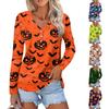 Women's Casual Fashion Sexy Comfort Halloween Printed V-Neck Button Long Sleeve
