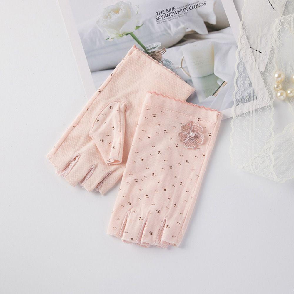 Anti-slip Women Half-finger Gloves Cotton Sunscreen Gloves Fashion Cycling Gloves for Cycling