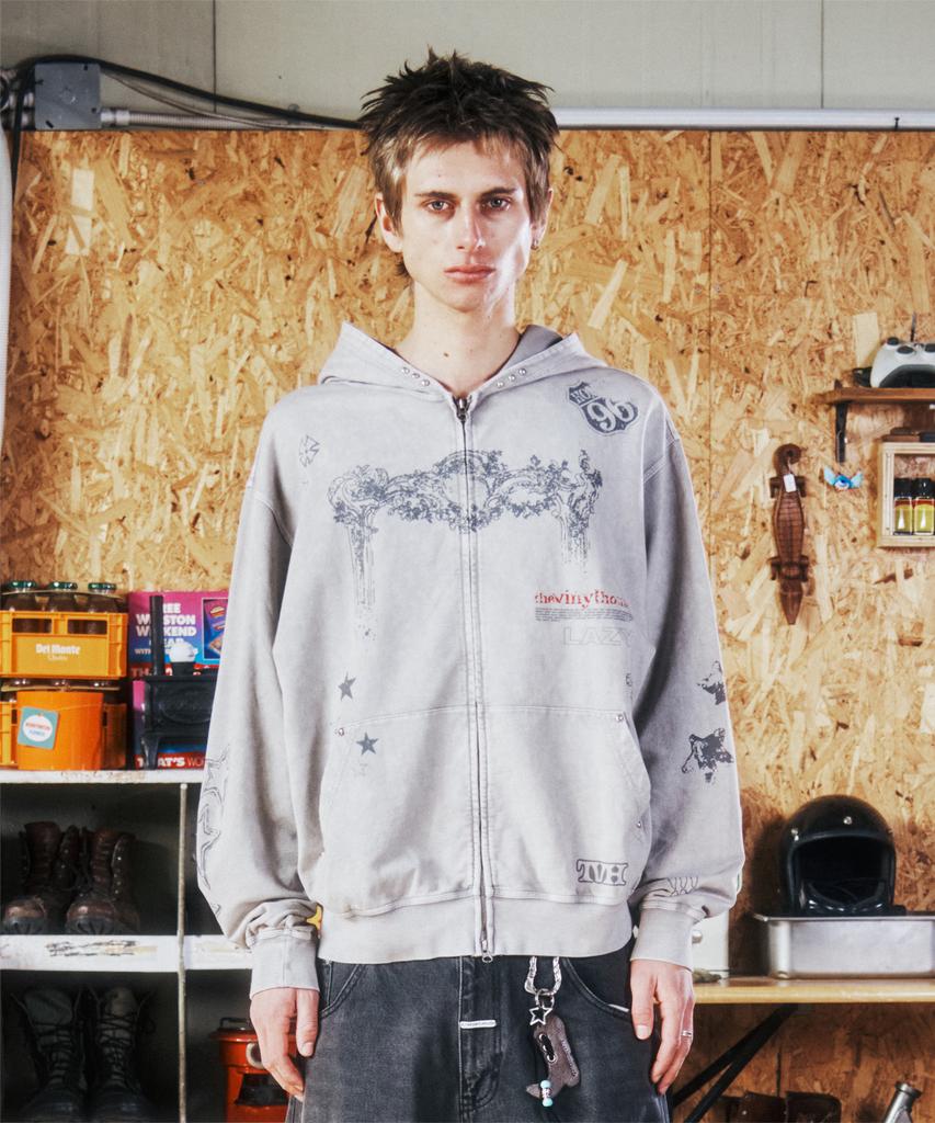 Худи на молнии Thevinylhouse Rodeo Washed Серый