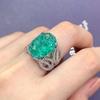Silver Plated Exquisite Blue Green Moissanite Ring Fire Sparkling Luxury Open Ring Female Party Birthday Jewelry Gift