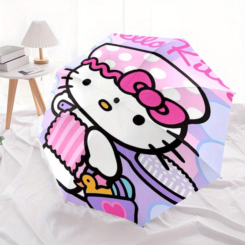 Bath Hello Kitty Cartoon Umbrella, Portable 3-Fold Compact Umbrella, Suitable for Camping, Hiking and Travel, Ideal Easter Birthday Gift for Family an