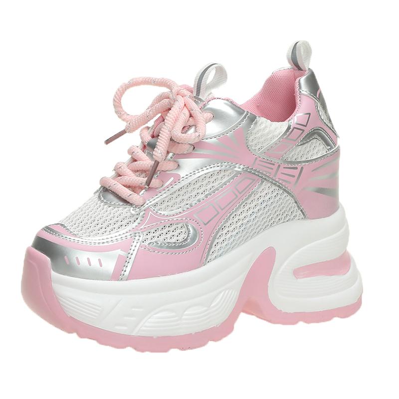 Модные весенне-осенние женские кроссовки на толстой подошве из дышащей сетки, повседневные туфли на танкетке высотой 10,5 см, летняя обувь для женщин и пап