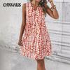 Summer Women's Plus Size Dress Printed Circle Sleeveless Dress Holiday Casual Fashion Dresses