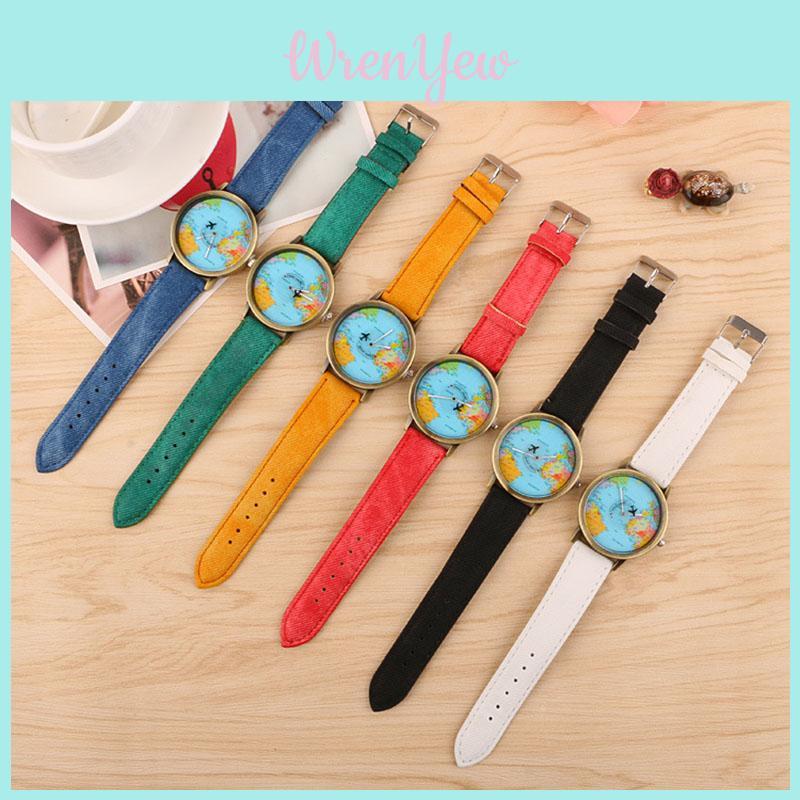 Map Globe World Aeroplane Watch Leather Wristwatch Fashion Jewelry High Quality