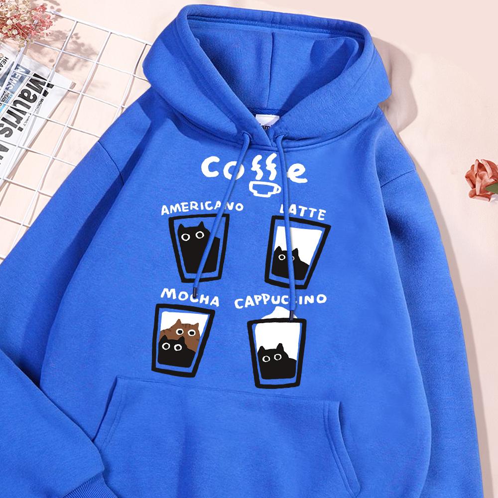 Веселая толстовка с изображением кота из кофейного кота для мужчин и женщин, повседневная толстовка с круглым вырезом, флисовые пуловеры, спортивная теплая толстовка большого размера для пары