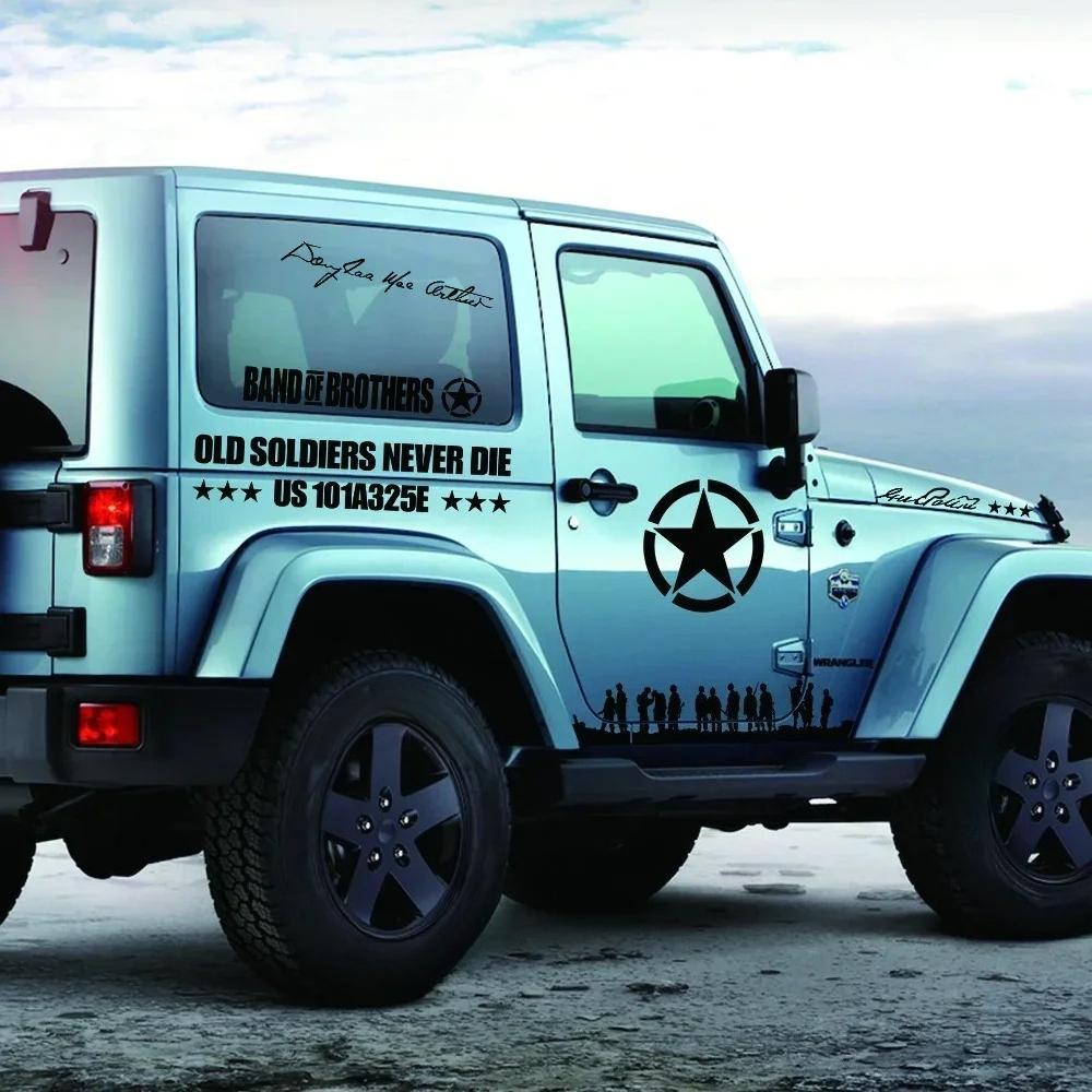12PCS Car Door Vinyl Stickers For Jeep Wrangler JK TJ Jl YJ Auto Pentagram Soldiers Body Decoration Vinyl Decals Accessories
