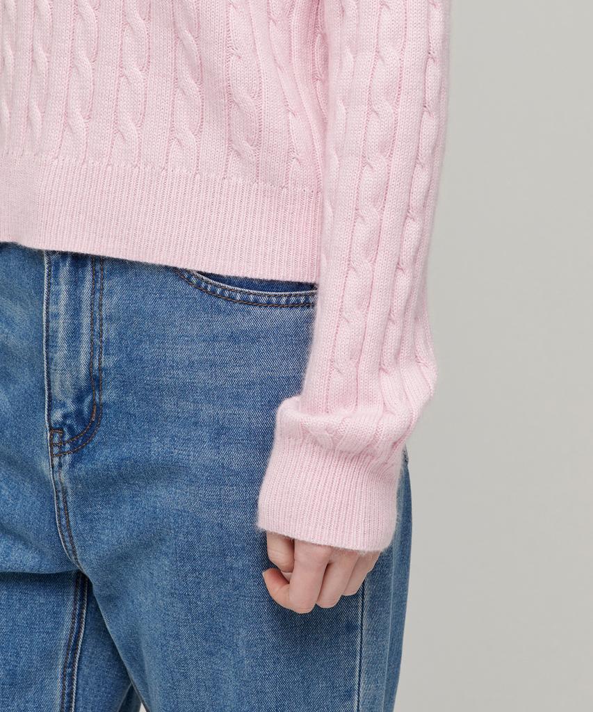 MUSINSA STANDARD WOMAN Women'S Angora Blend Cable Crew Neck Knit [Pink]