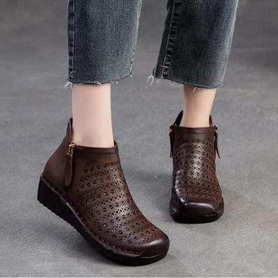 Дышащие ботинки из натуральной кожи, универсальные удобные женские туфли на танкетке в стиле ретро в стиле ретро
