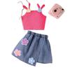 Модный комплект для девочек, летний детский милый топ-халтер розового цвета + джинсовая короткая юбка