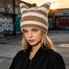 Cozy Headwear for Girls Cat Ear Hat Women Girls, Striped Slouchy Crochet Headgear Fashionable Streetwear with Shiny Rhinestones, Cute Winter