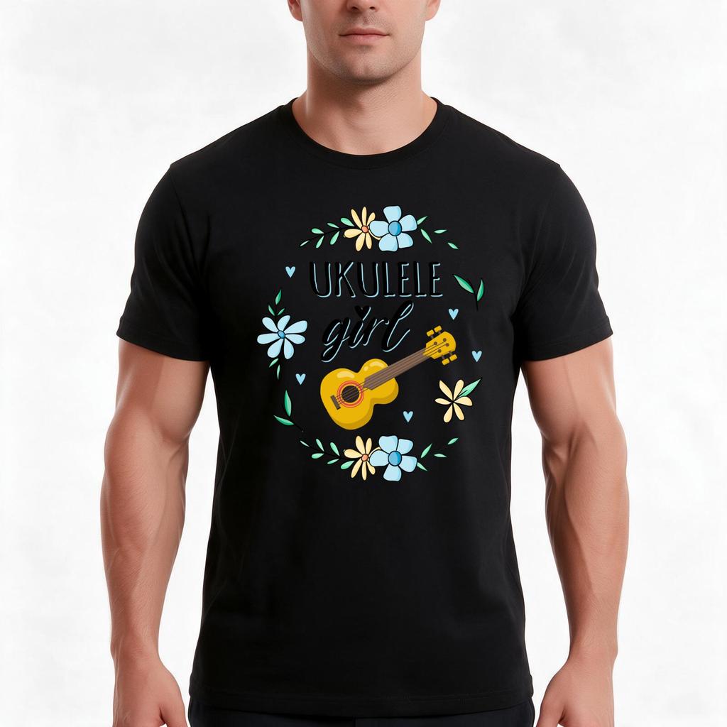 Ukulele Girl Tshirt Summer Casual Cotton Tee Oversized Streetwear Tops Vintage Graphic Print Loose Fit Short Sleeve