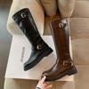 Cowhide Version~ The Same Round Head C-Buckle Martin Boots Thick Heel But Knee Mid-Tube Knight Boots Women'S Boots