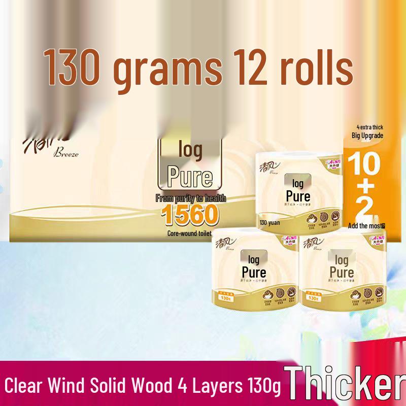 Fresh Breeze Solid Wood Core Paper, 1560g, 12 Roll Family Pack