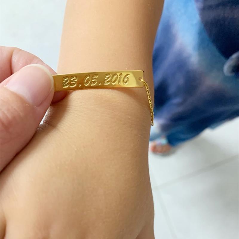 Бесплатная коробка, персонализированный браслет с именем ребенка для девочек и мальчиков, ювелирные изделия из нержавеющей стали, браслет на заказ для детей на день рождения