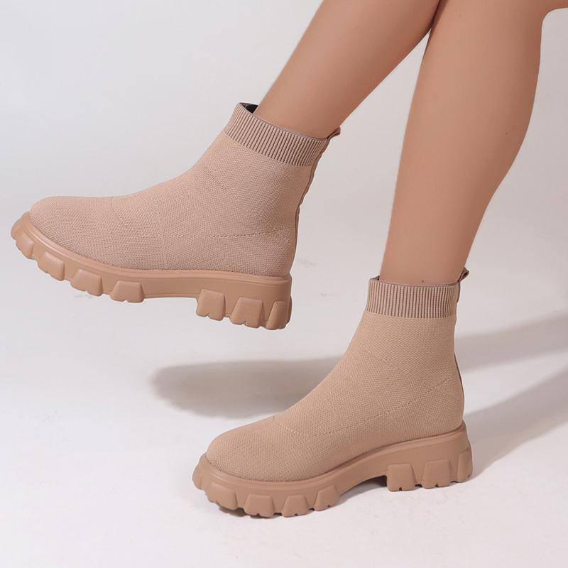 WinterKnitting Medium Tube Platform Boot Women Ankle Boots Lightweight Casual Shoes for Women Wedge Fashion Sock Boots