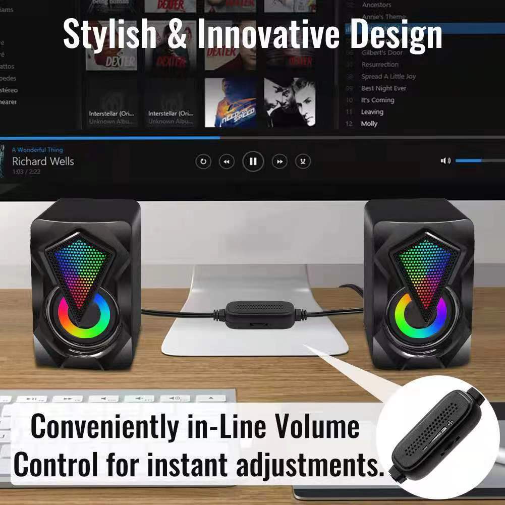 Home office computer speaker with microphone stereo 3.5mm AUX RGB colorful light computer speaker suitable for desktop laptops