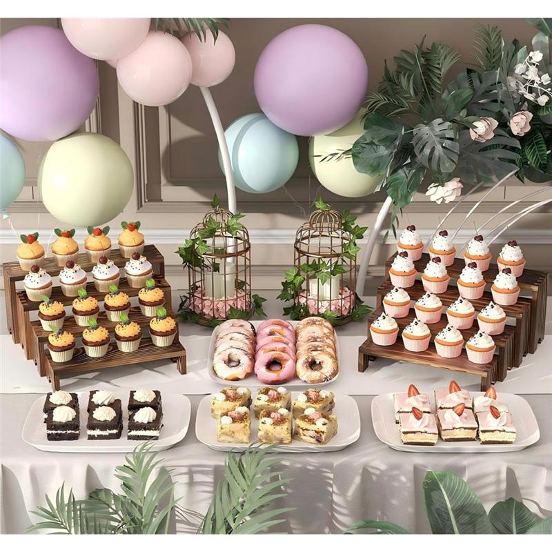 Good-Large Wooden Tiered Riser Display Stands(2 Sets), Stackable Wooden Cupcake Dessert Stand, Perfume Organizer Cologne Stand