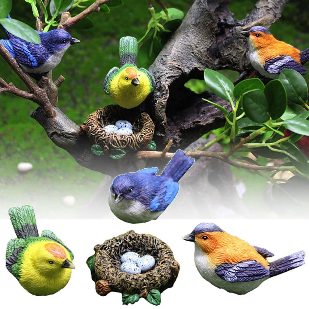 1 SET Multicolor Faux Birds' Nests Statue Mixed Sizes Simulation Sparrow Model Outdoor Indoor