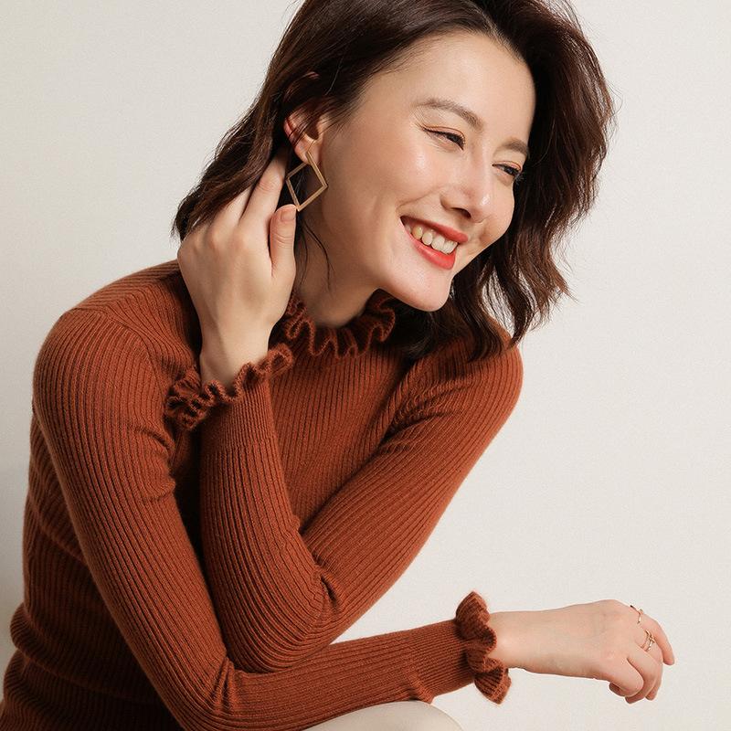Осенне-зимний женский свитер с полувысоким воротником, облегающий пуловер с длинными рукавами, короткий, тонкий вязаный свитер, базовая водолазка