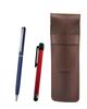Кожаный пенал с красной металлической сенсорной палочкой и набором тонких вращающихся шариковых ручек шоколадного цвета (синий) (SASTYO-ALR-PD04-L)