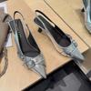 Fashion Luxury Brand Designer Women Sandals Fashion Pointed Toe Buckle Strap Metal High Heeled Kitten Heel Elegant Single Shoes Female