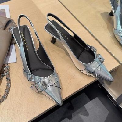 Модный Роскошный Дизайнерский Женский Сандалии Мода Острый Носок Ремешок с Пряжкой Металлический Высокий Каблук Каблук-рюмочка Элегантные Одинарные Туфли Женские