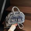 Retro Style Denim Shoulder Bag With Top Zipper And Cell Phone Pocket
