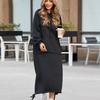 Hoodies Dress for Women Fashion Hooded Long Dress Winter Warm Casual Loose Sweatshirt Dress Hem Lace-up Midi Robe