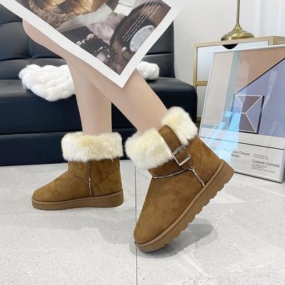 Модные осенне-зимние новые однотонные короткие ботинки с ремешком и пряжкой, женские хлопковые ботинки, теплая зимняя обувь, сапоги для снега, обувь P779