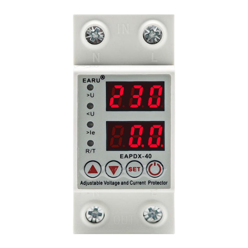 40A 63A 230V RGB Over Voltage Under Voltage Protective Device Din Rail Protector Relay Adjustable Over Current Protection Limit